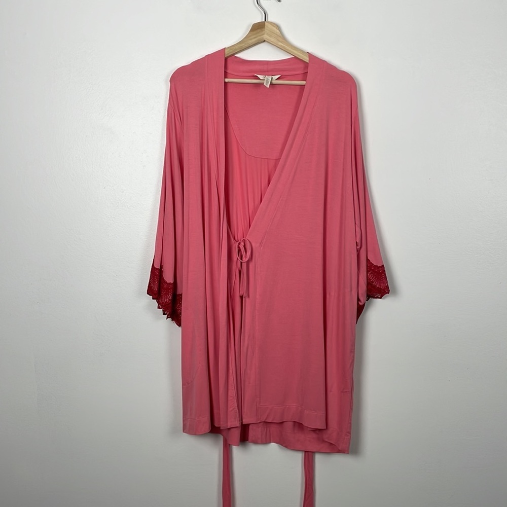 Soma robe women size S/M long sleeve lace trim scallop bottom sleeve tie waist - Picture 4 of 9